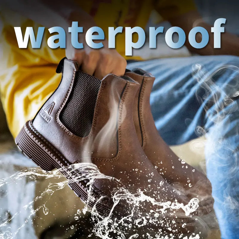 Waterproof Safety Work Shoes for Men - Steel Toe Leather Work Boots with Slip-Resistant Sole