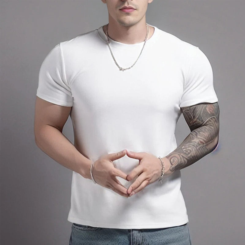 Men's Short Sleeve T-Shirt with Half High Collar – Slim Fit Casual Top for Men