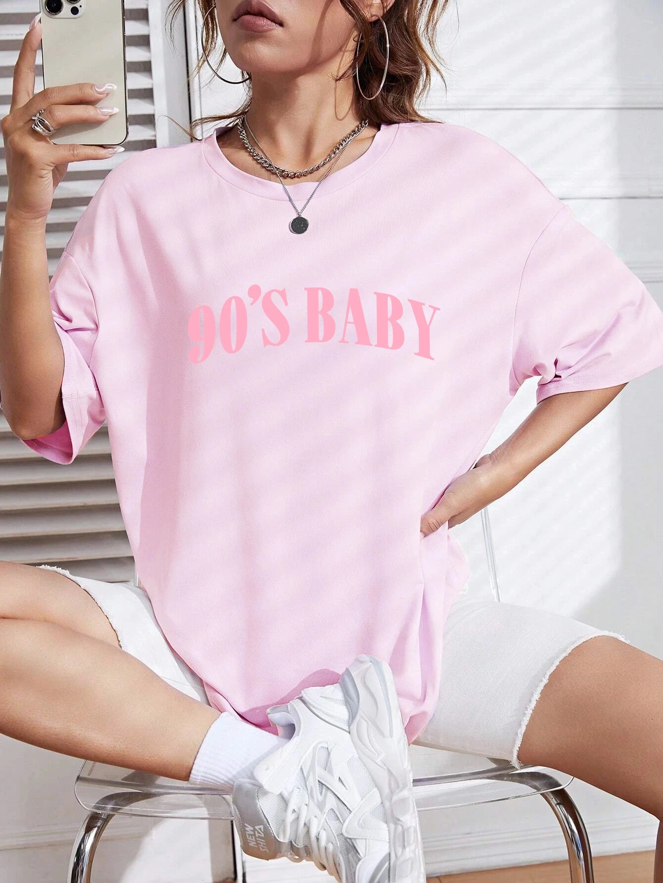 90s Baby Creativity Letter Graphic Tee - Oversized Women's Cotton T-Shirt