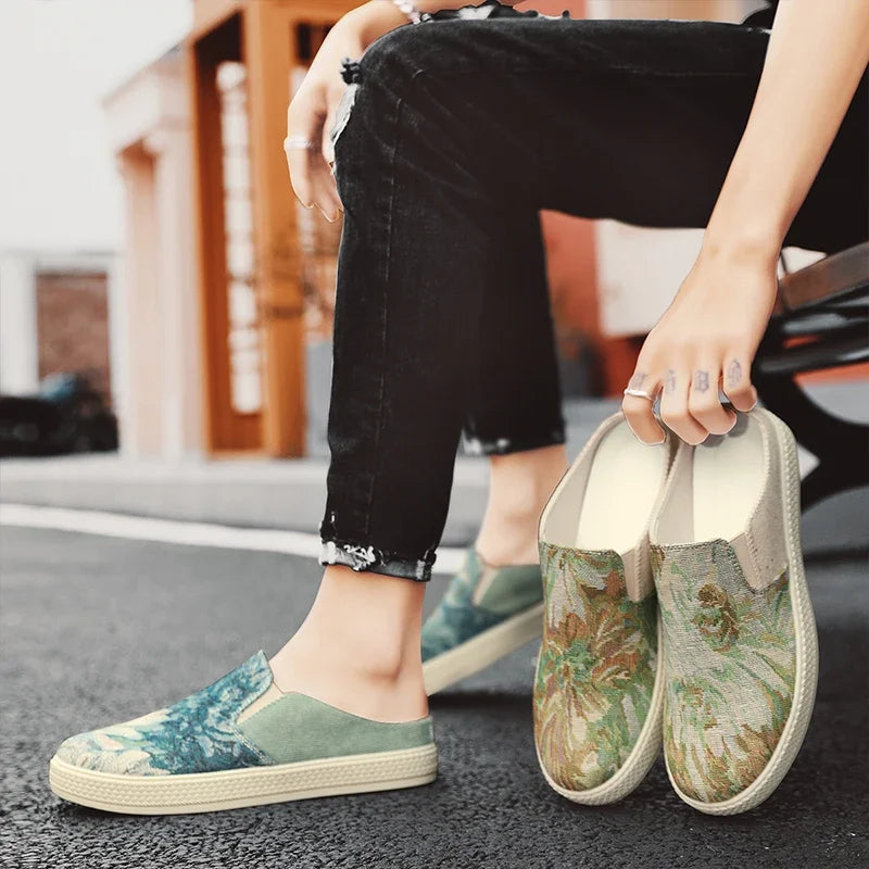 Men's Canvas Slippers – Anti-Slip Soft Sole Half Slippers