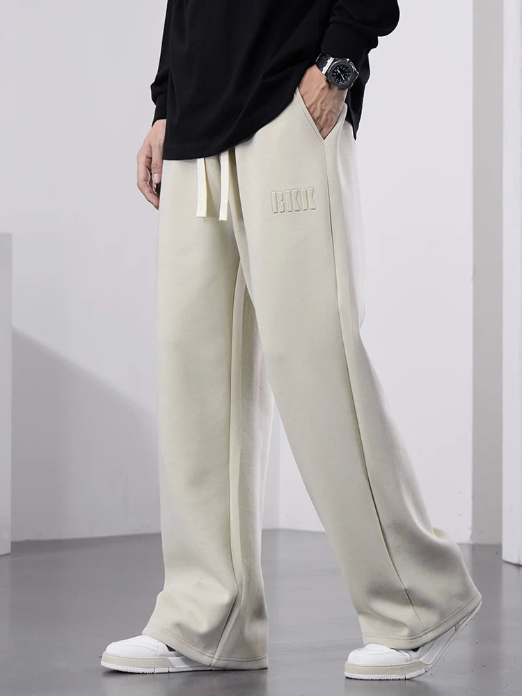 Men's Cotton Wide Leg Sweatpants with Drawstring & Letter Print – Comfortable Straight Fit Joggers