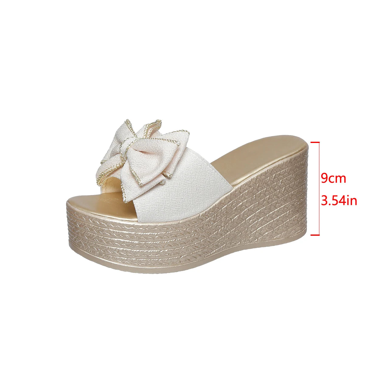 Women's Heeled Slides - Wedge Platform Slippers With Butterfly Knot Decoration