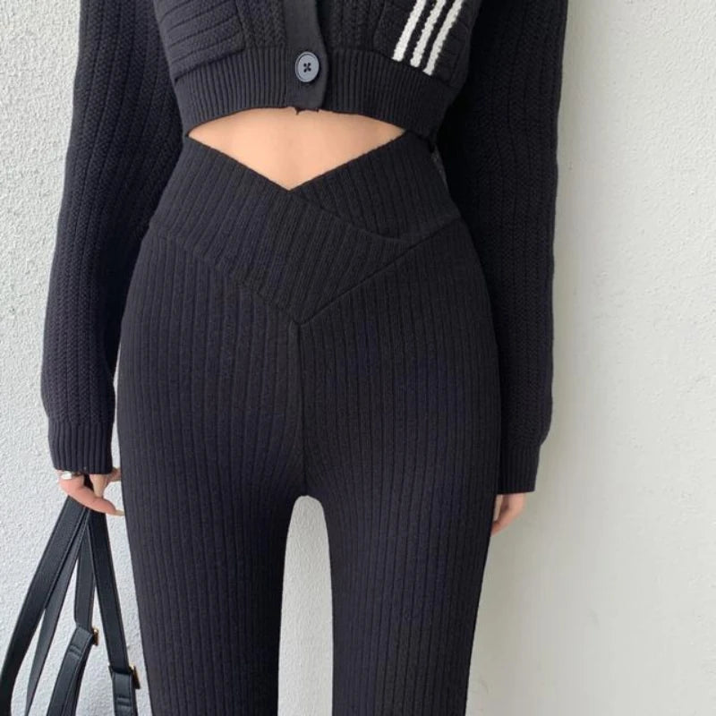 Women's Knitted High-Waist Wide-Leg Flare Pants