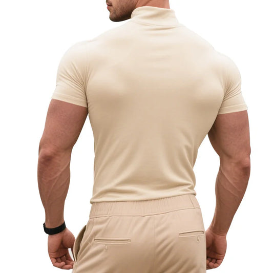 Men's Quick-Dry Half High Collar Short Sleeve Breathable Slim T-Shirt