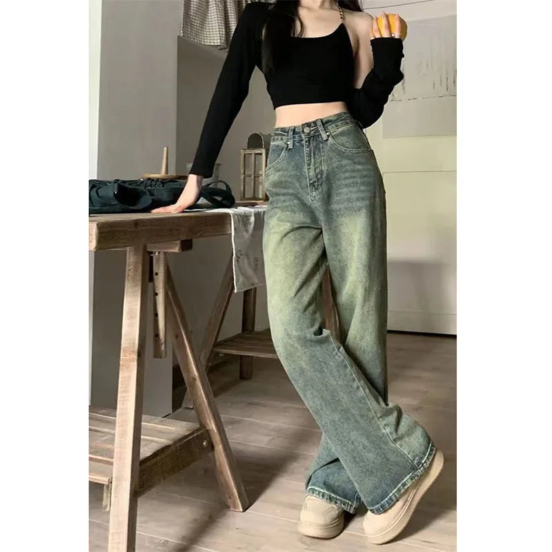Vintage Wide Leg Jeans for Women - High Waist Loose Straight Fit Denim Pants