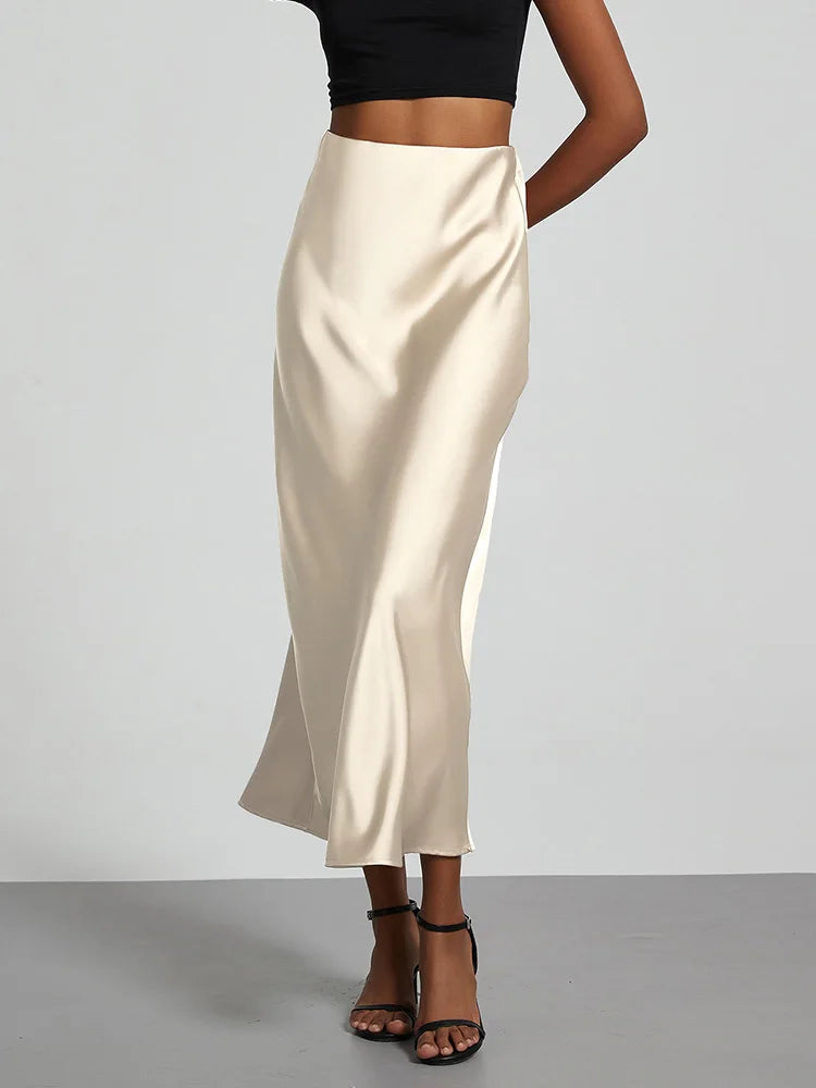 Women's Satin High-Waist Long Skirt - Elegant & Stylish Women's Maxi Skirt
