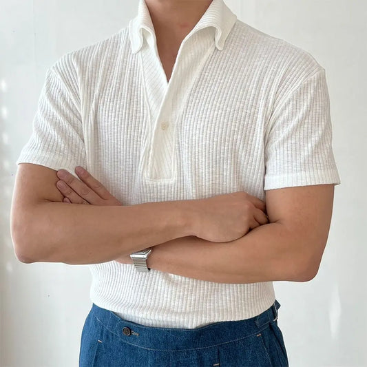 Men's Breathable Polo T-Shirt with Vertical Thread Design