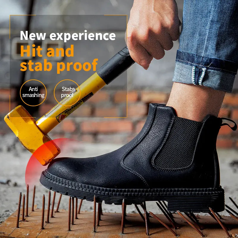 Waterproof Safety Work Shoes for Men - Steel Toe Leather Work Boots with Slip-Resistant Sole