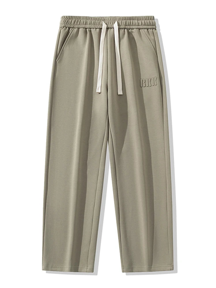 Men's Cotton Wide Leg Sweatpants with Drawstring & Letter Print – Comfortable Straight Fit Joggers