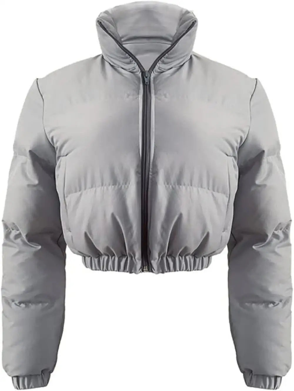 Women's Cropped Puffer Jacket - Casual Zip-Up Cotton Jacket with Padding