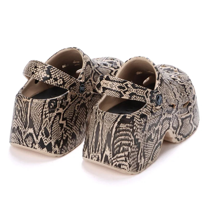 Leopard Print Chunky Platform for Women – Closed Toe Sandals with Thick Sole