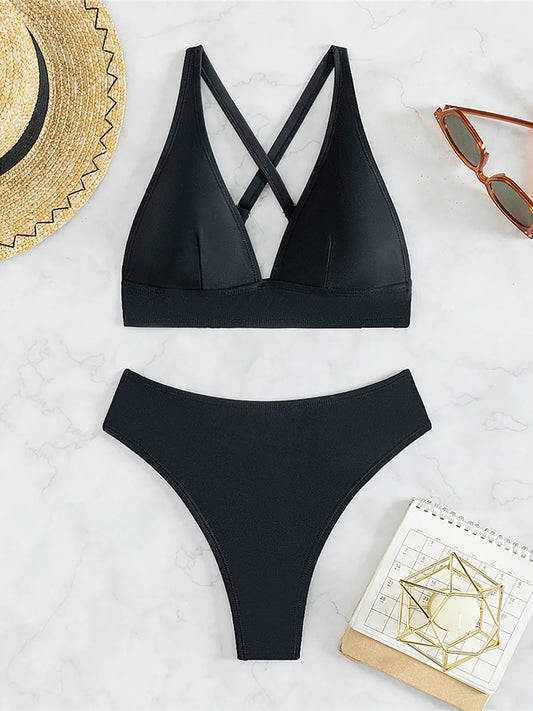 Women's Cross Back Mini Micro Thong Bikini Two-Piece Set