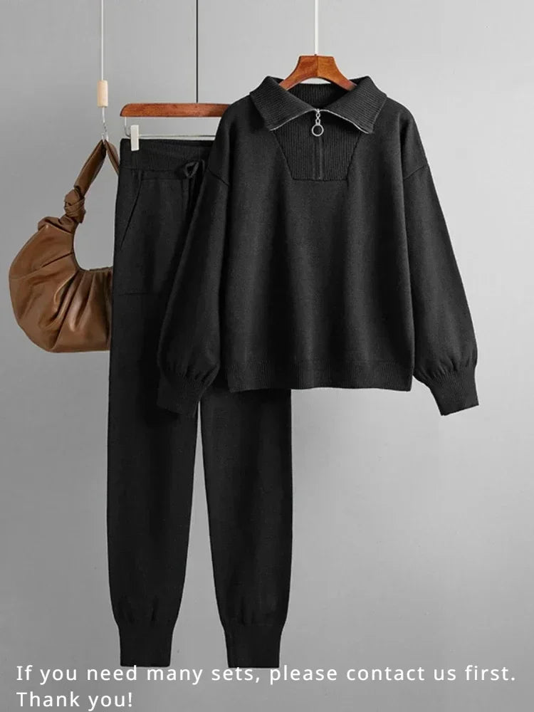 Women's Knitted Sweater and Pants Set - Versatile 2-Piece Outfit