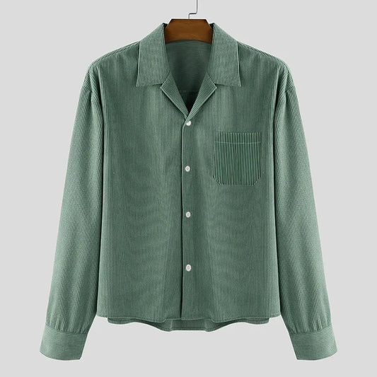 Men's Corduroy Casual Turn-Down Collar Button-Down Shirt