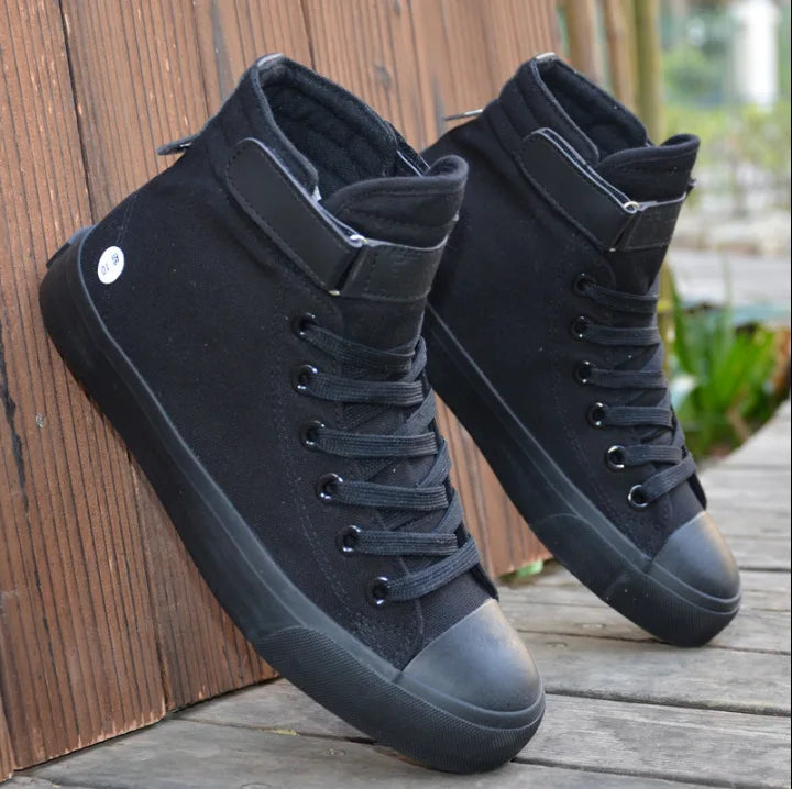 High-Top Canvas Sneakers for Men - Breathable, Non-Slip, Flat Design Shoes