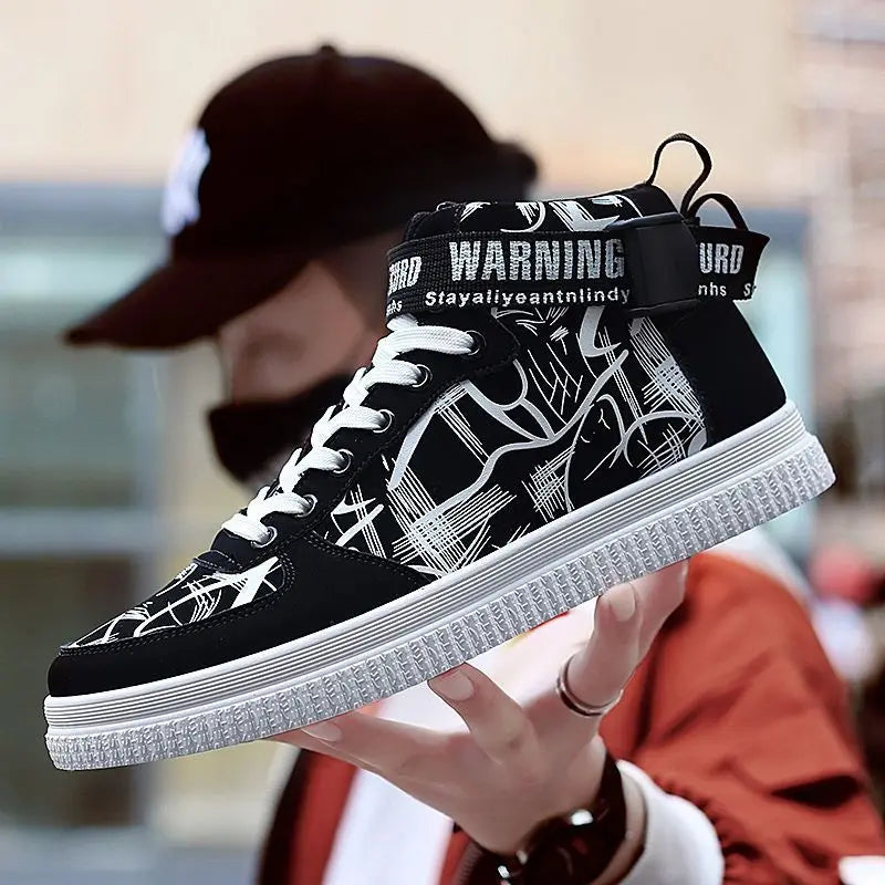 Men's High-Top Sneakers with Graffiti Print