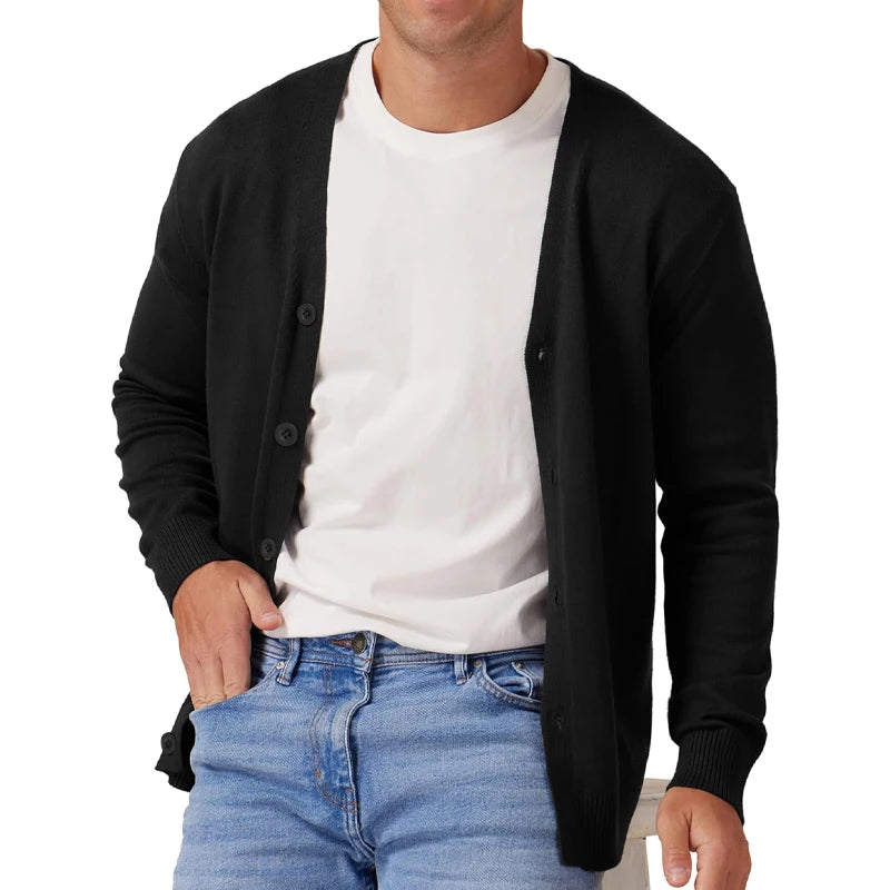 Men's Vintage Long Sleeve Button-Front V-Neck Knitted Cardigan