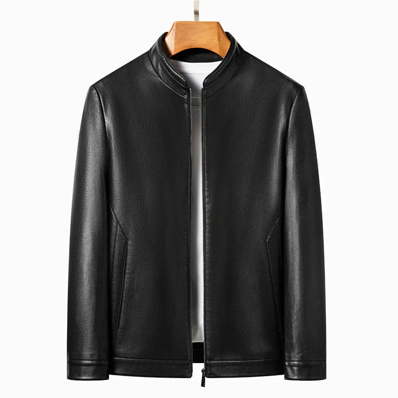 Men's Genuine Leather Stand Collar Jacket – Slim Fit Thin Design for Men