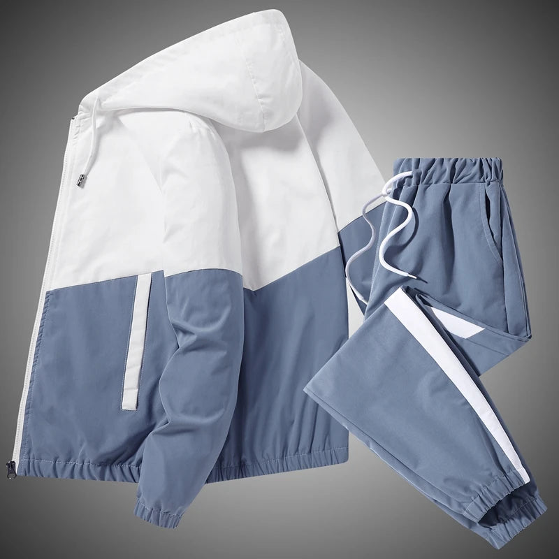 Men's Two-Piece Jogger Set with Hooded Jacket