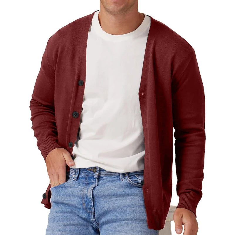 Men's Vintage Long Sleeve Button-Front V-Neck Knitted Cardigan