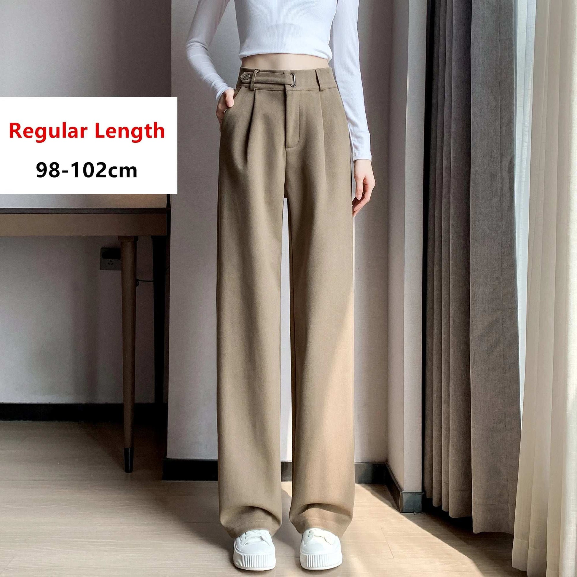 Seoulish Women's High-Waist Wide-Leg Trousers with Loose Fit and Button Detail