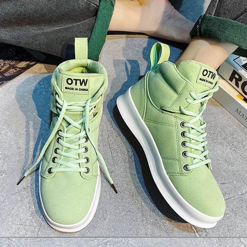 Men's High-Top Lace-Up Vulcanized Sneakers - Stylish and Durable Footwear