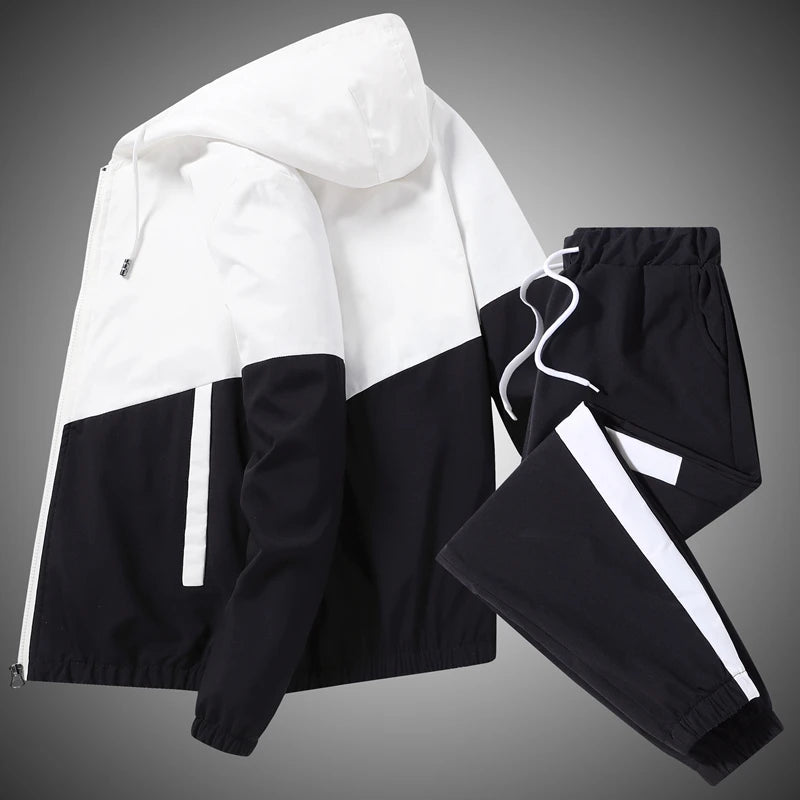 Men's Two-Piece Jogger Set with Hooded Jacket