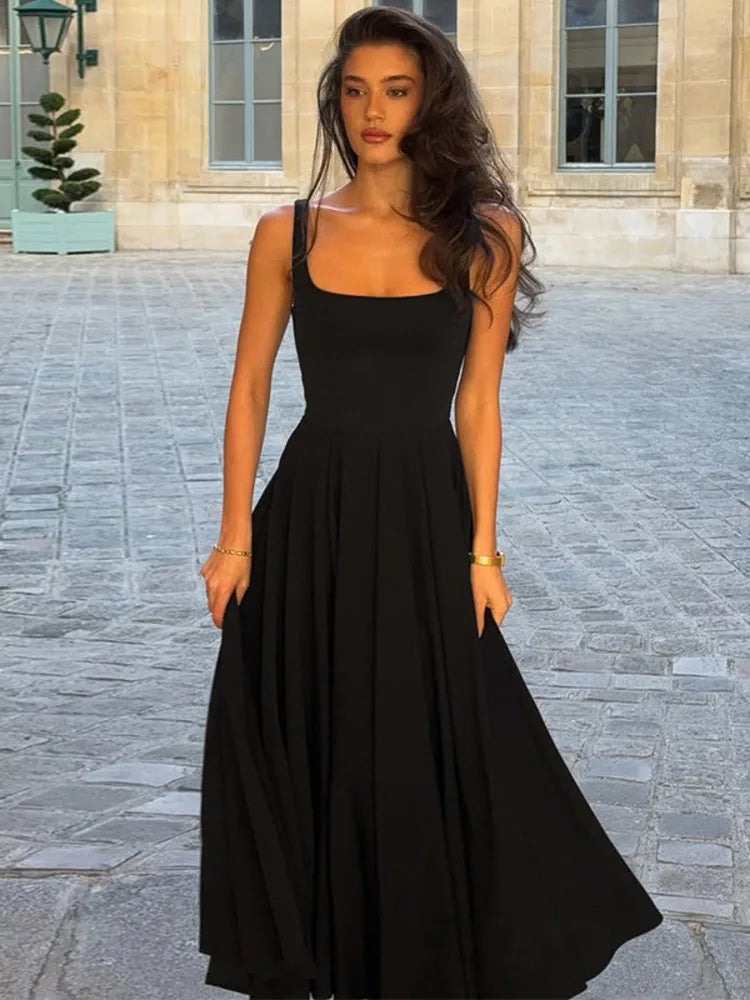 Elegant Pleated Backless Spaghetti Strap Maxi Dress for Women