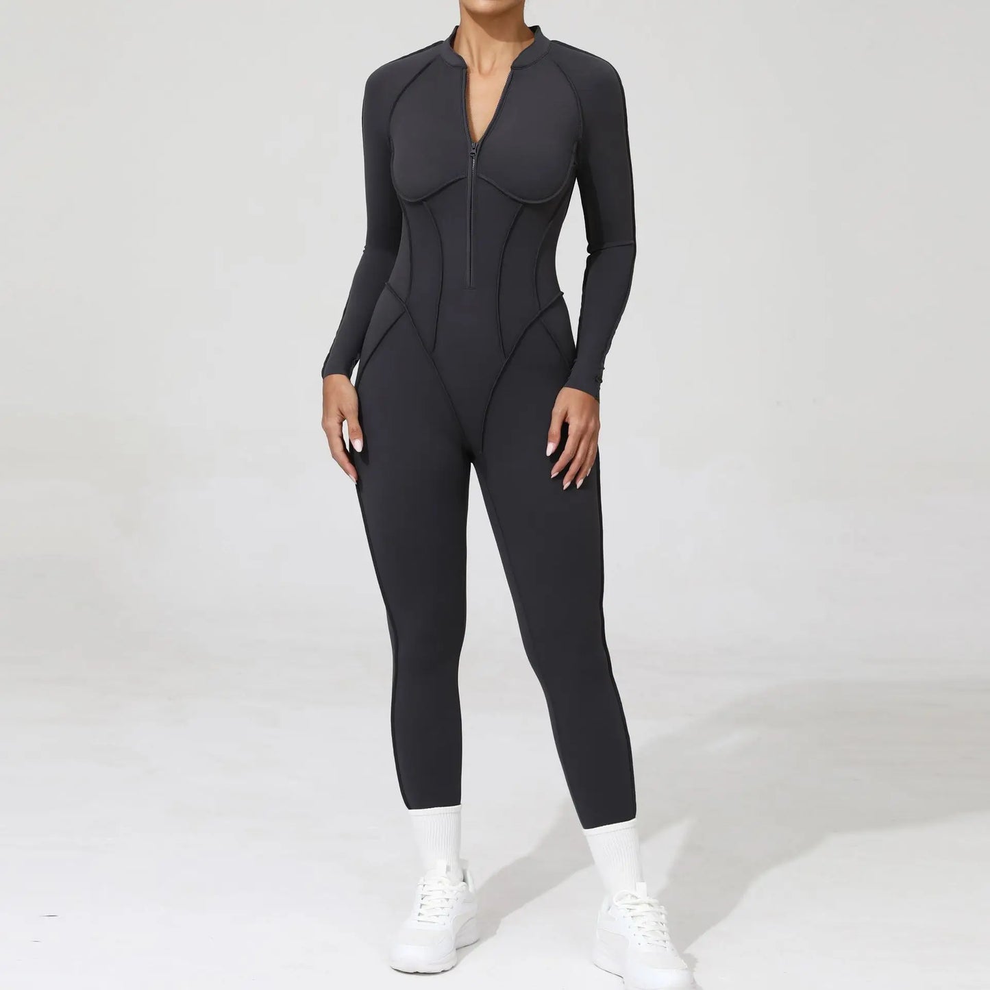 Women's Fitness Jumpsuit with Zipper - Activewear Bodysuit for Workout & Gym