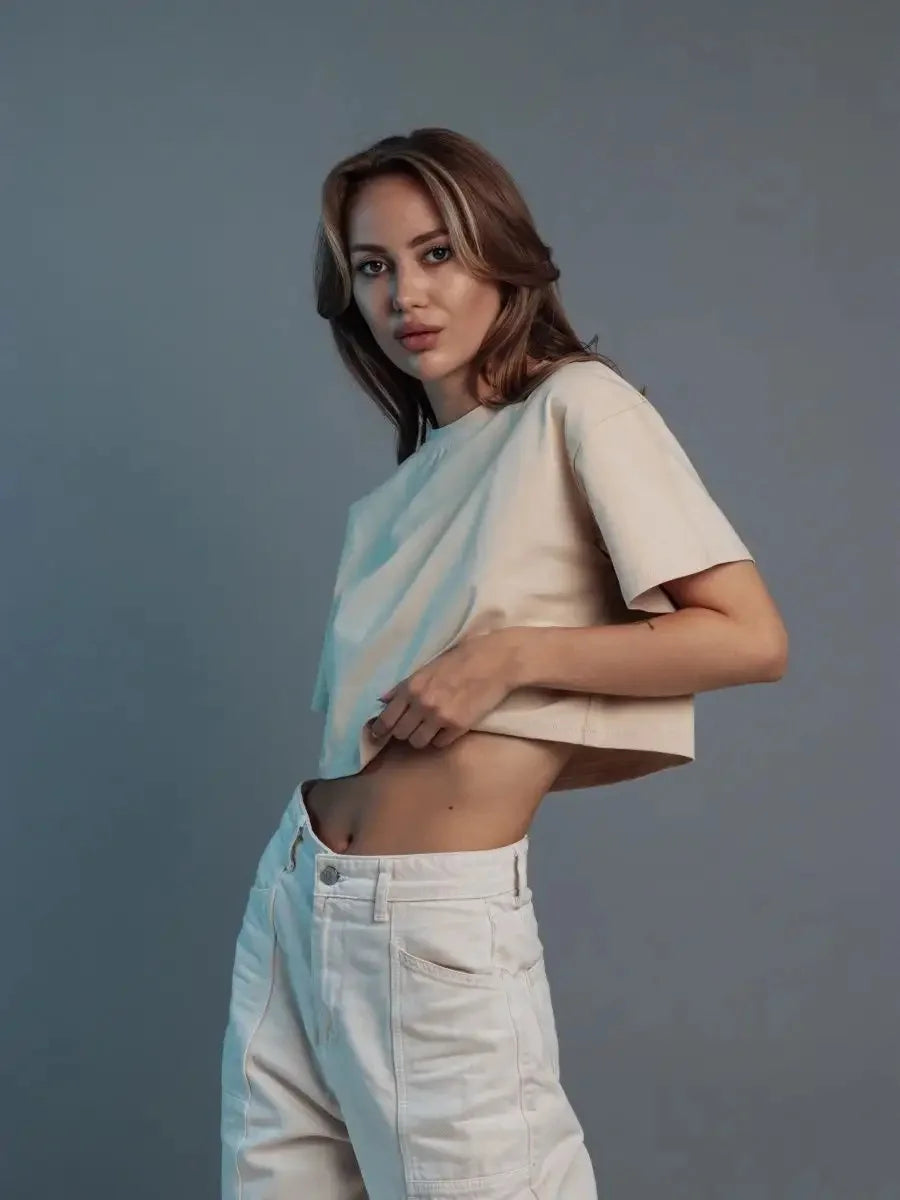 Women's Casual Loose Fit Cotton Cropped T-Shirt