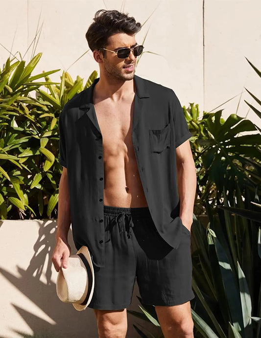 Men's Cotton Two-Piece Shirt and Shorts Set