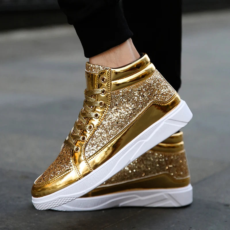 Men's High Top Sneakers - Gold, Silver & Black Color Options