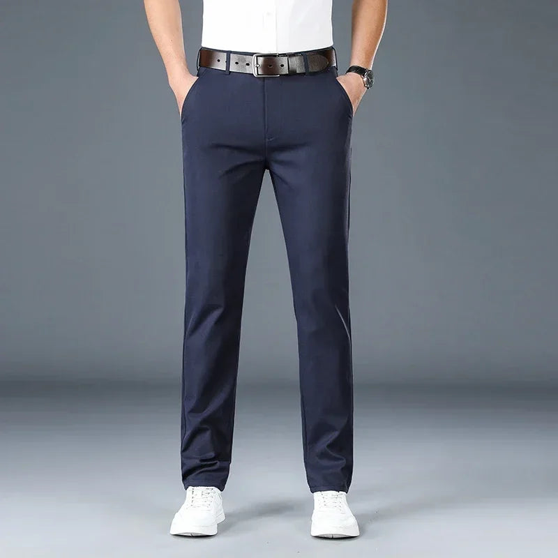 Men's Casual Long Elastic Straight Pants - Various Colors