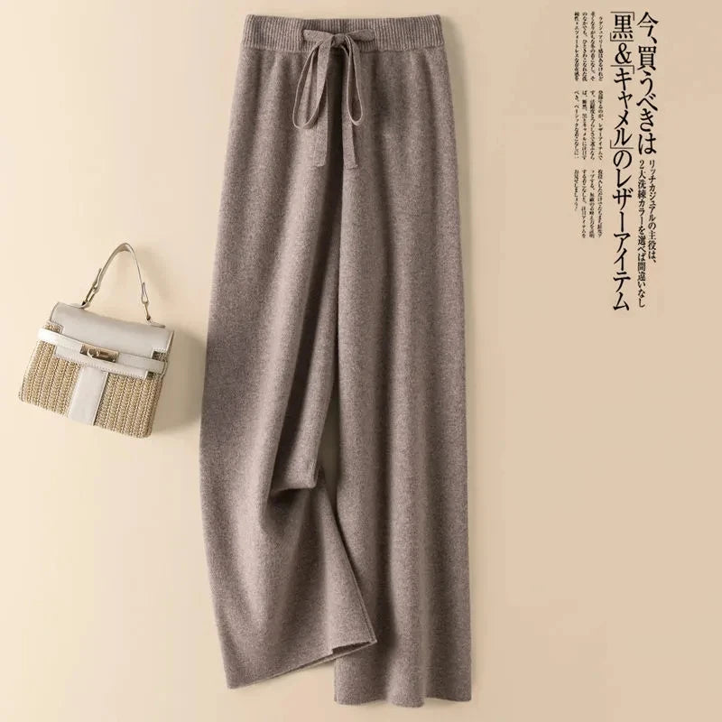 Women's High Waist Thick Knitted Soft Elastic Straight Sweatpants