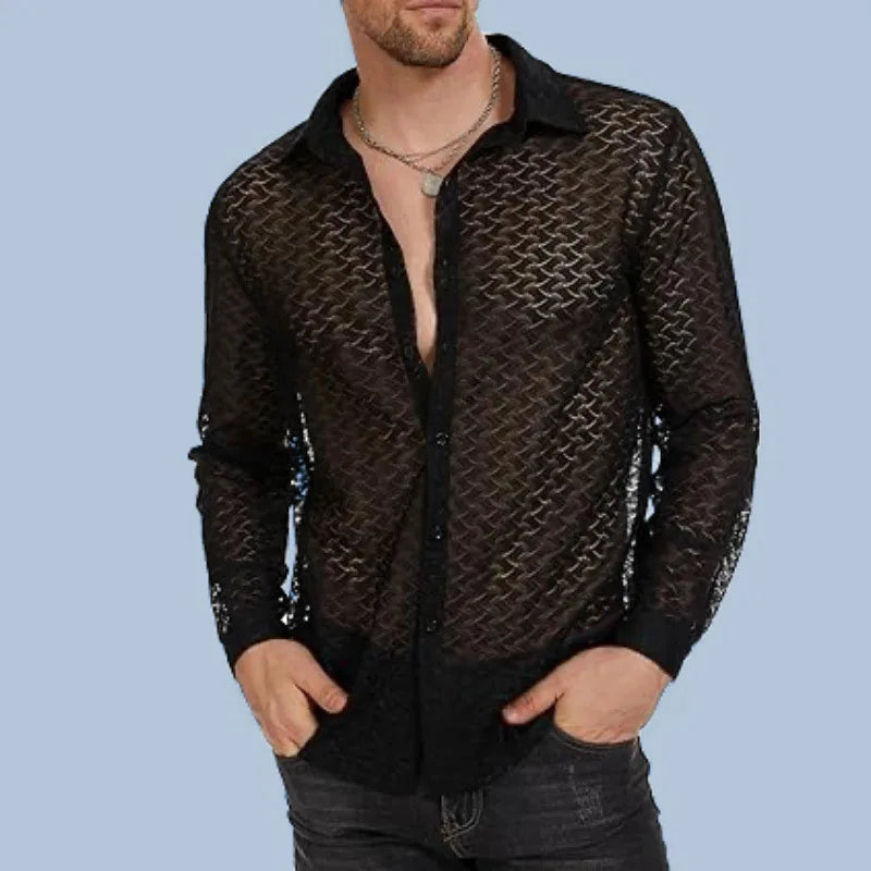 Men's Casual Transparent Mesh Long Sleeve Sweater – Breathable, Stylish, and Comfortable Knit Top