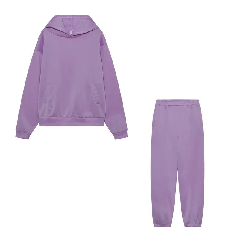 Women's Thickened Long-Sleeve Hoodie and Drawstring Pants Set