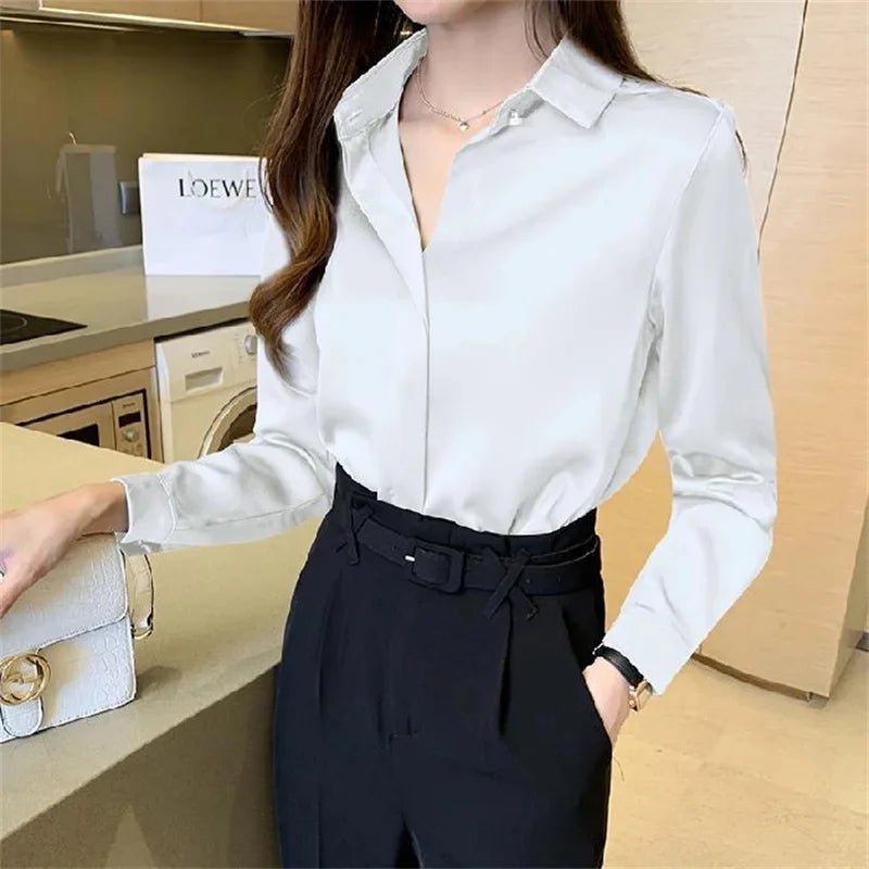 Women's Long Sleeve Blouses with Turn-Down Collar