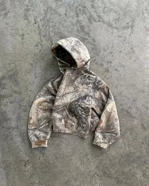 Oversized Camo Pattern Hooded Jacket and Elastic Waist Pants Set for Men