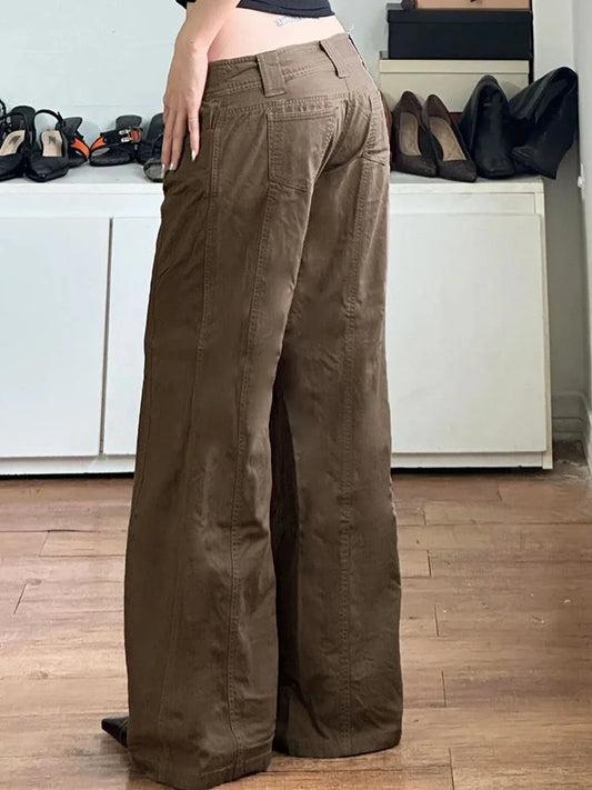 Wide Leg Women's Pants - Grunge Style, Low Rise, Baggy Fit for Casual & Trendy Look