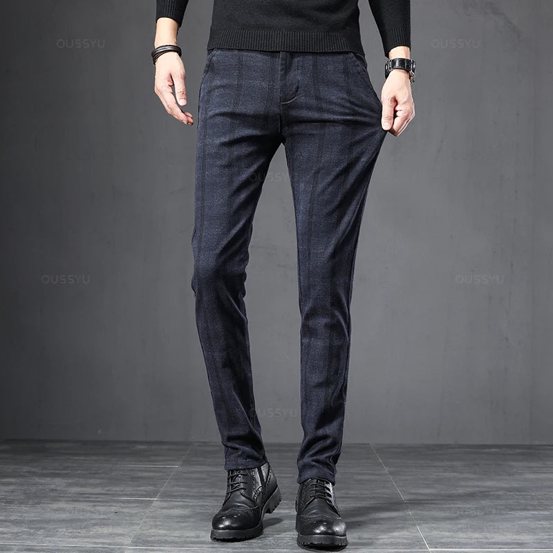 Men's Slim Fit Plaid Stretch Trousers