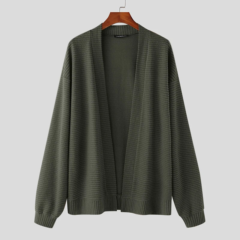 Incerun Men’s Knitted Loose Fit Long Sleeve Cardigan