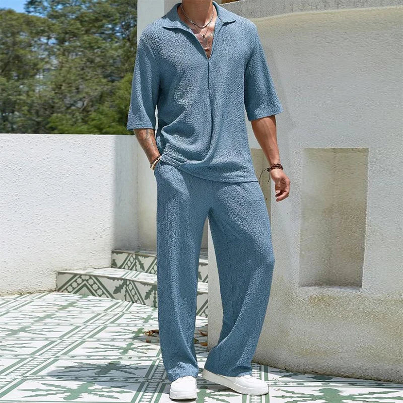 Men's Casual Cotton 2-Piece Set: Stylish Shirts and Pants Combo