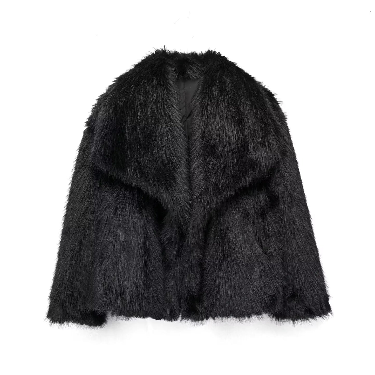 TRAFZA Women's Vintage Style Cropped Faux Fur Jacket - Elegant Loose Long Sleeve Coat - Thick and Warm Outerwear