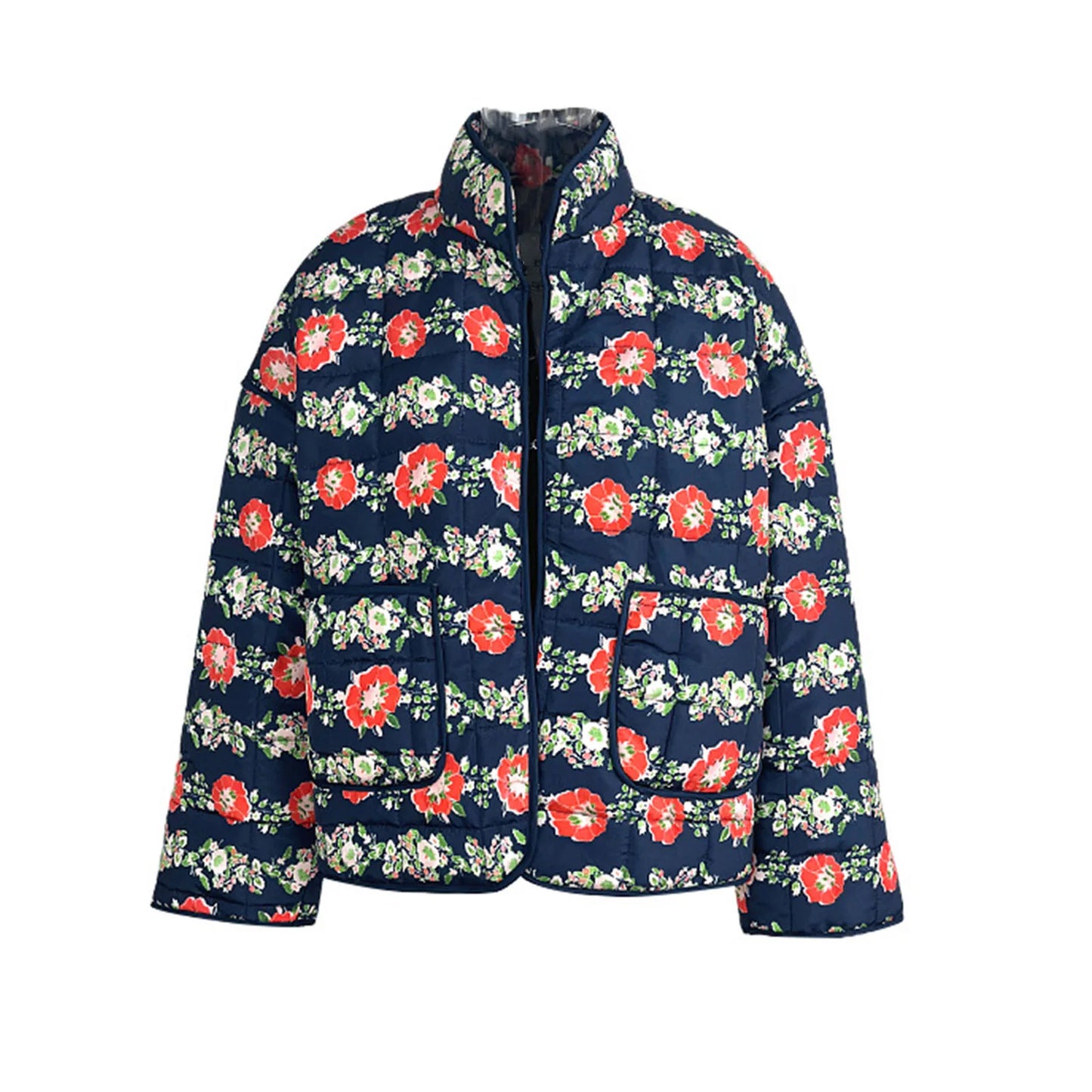 Women's Floral Print Lightweight Padded Quilted Cardigan Jacket