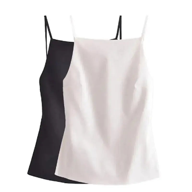 Backless Sleeveless Black and White Crop Top for Women with Thin Straps