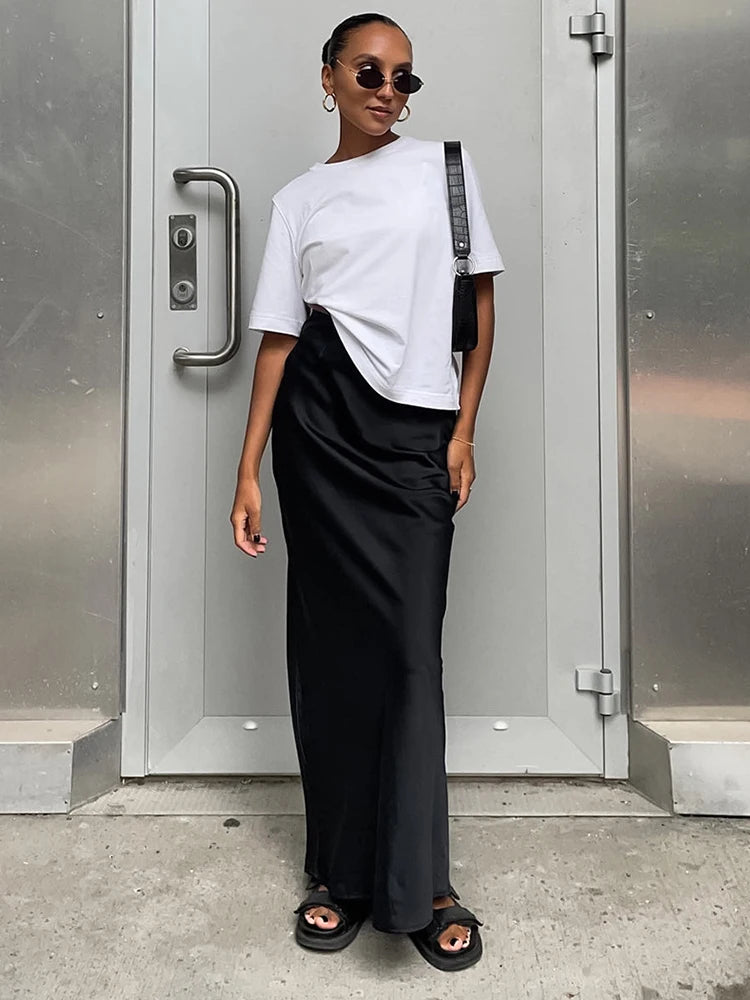 Women's Satin High Waist Pencil Skirt – Slim Fit Maxi Skirt