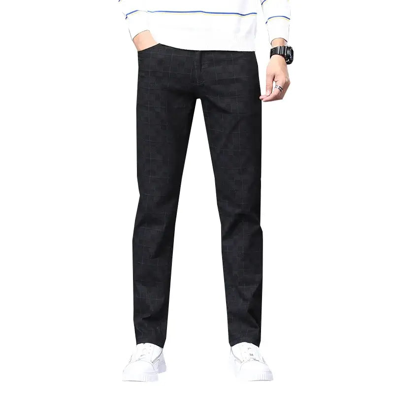 Men's Slim Fit Classic Pants - Stretch Cotton Checkered Trousers