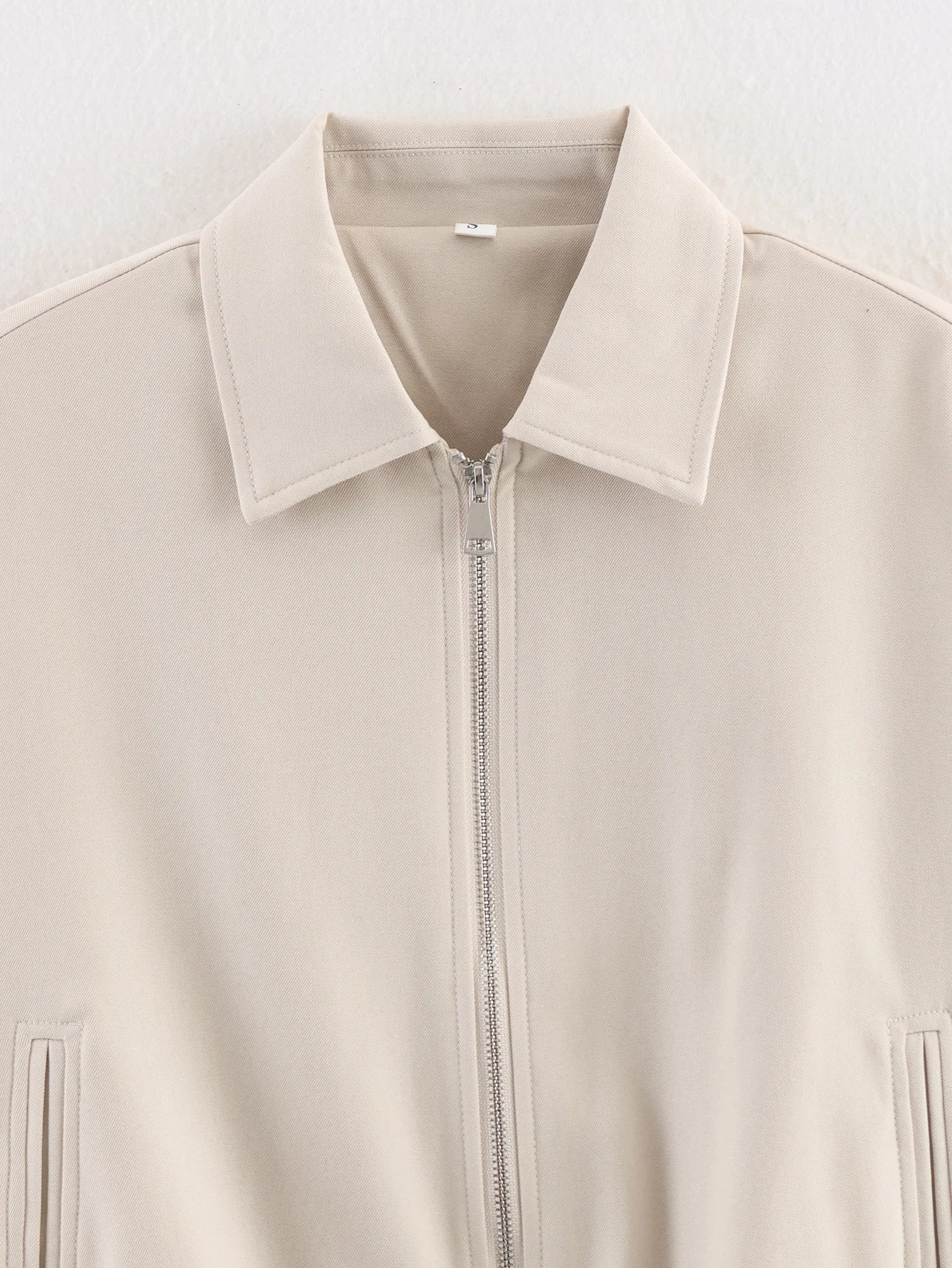 Women's Short Zipper Jacket with Long Sleeves, Casual Style, Elastic Hem