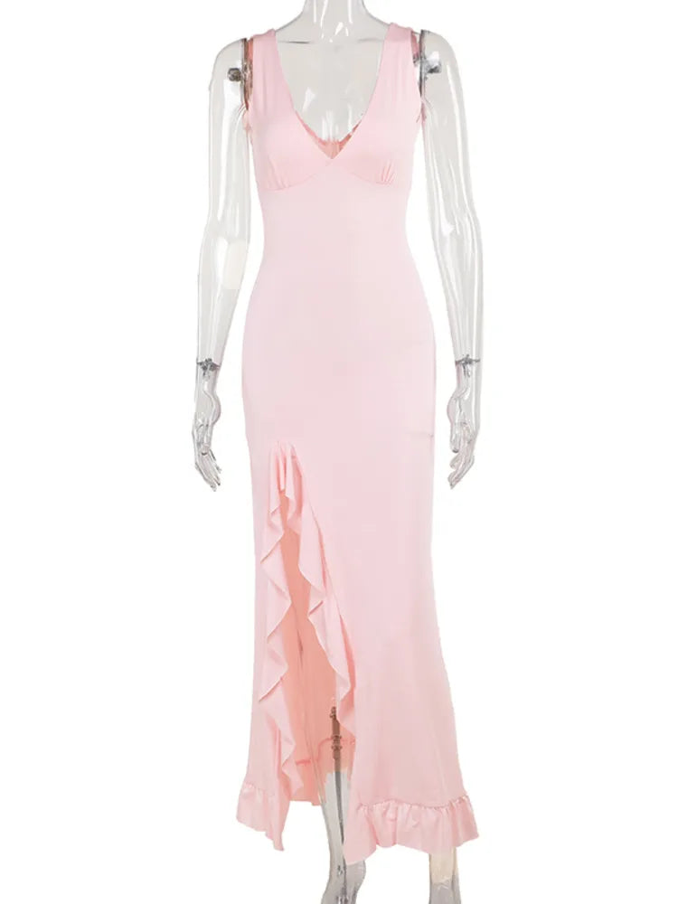 Women’s Sleeveless Backless Maxi Dress with Side Slit