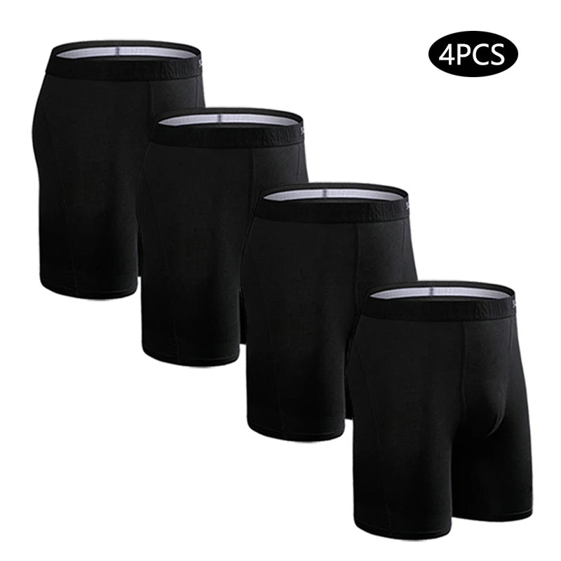 Men's Cotton Long Boxers – Set of 4 Trunks, Comfortable & Breathable Underwear